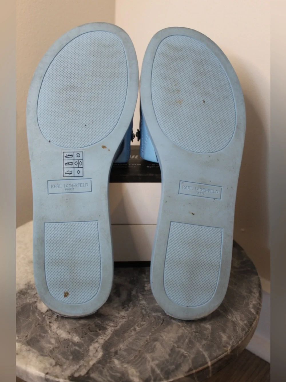 Karl Lagerfeld Blue Quilted Slide Sandals with Charms - Picture 3 of 4